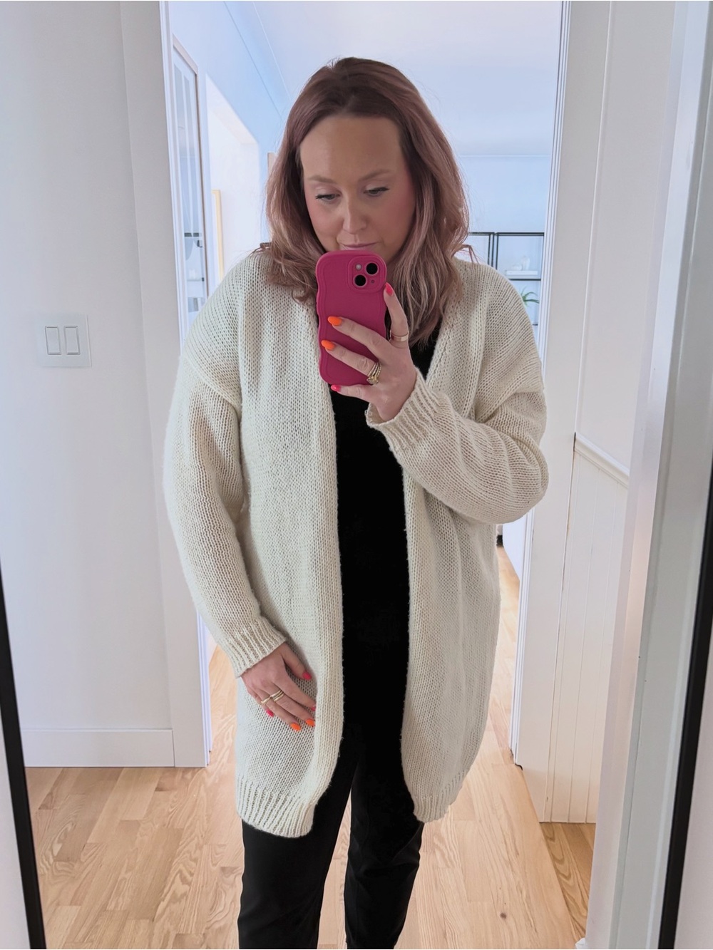 Women's Cream Open-Front Knit Cardigan Sweater